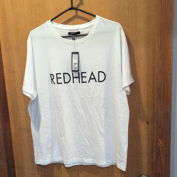 Brunette The Label Tops - Brunette The Label White Tee with Black Label